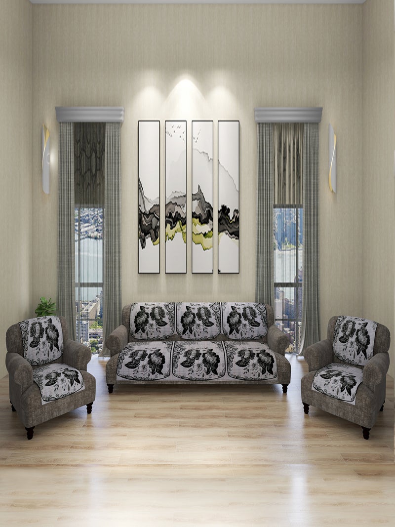 Floral Design Soft Velvet Sofa Cover Set for 5 Seater